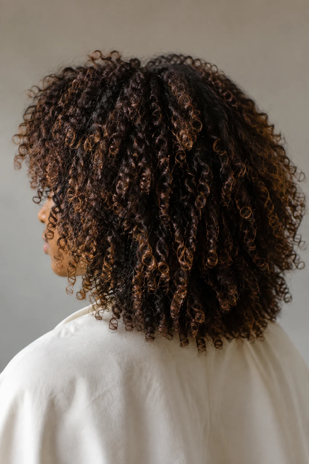 Illustrative natural curls with honey and chestnut dimension